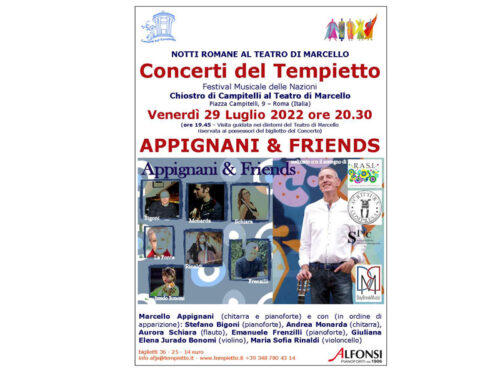 Appignani & Friends: il 29 luglio evento speciale al Chiostro di Campitelli al Teatro di Marcello di Roma