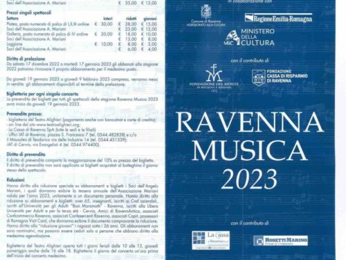 STAGIONE MUSICALE “RAVENNA MUSICA 2023” DAL 9 FEBBRAIO AL 12 MAGGIO