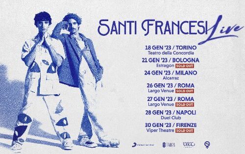 I Santi Francesi, vincitori dell’edizione di XFactor 2022, inaugurano la tournée che li vedrà in tutta Italia: il 18 gennaio, al Teatro della Concordia di Venaria Reale