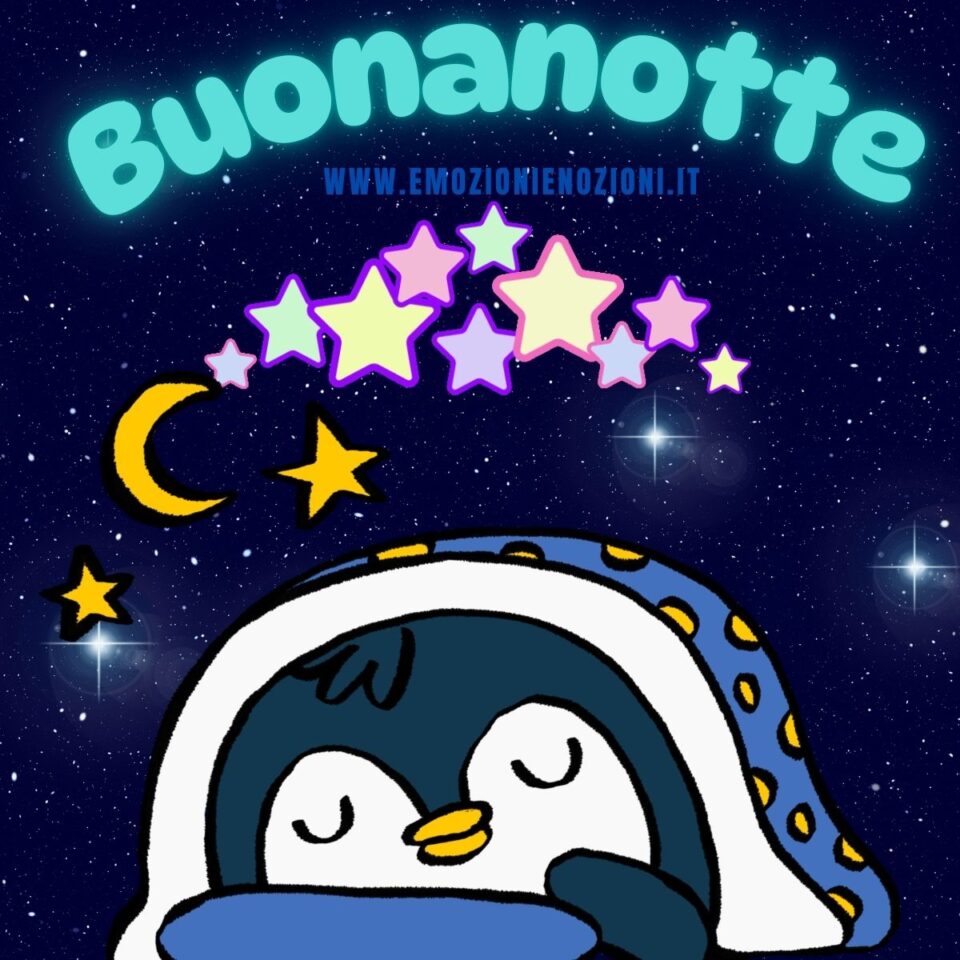 Buonanotte giovedì 26 febbraio 2026 pinguino sotto le coperte